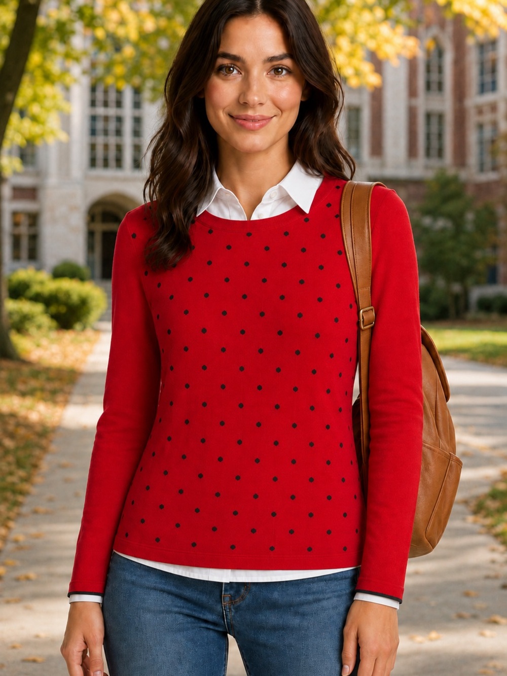 Tommy Hilfiger Red Long Sleeve Polka Dot Sweater